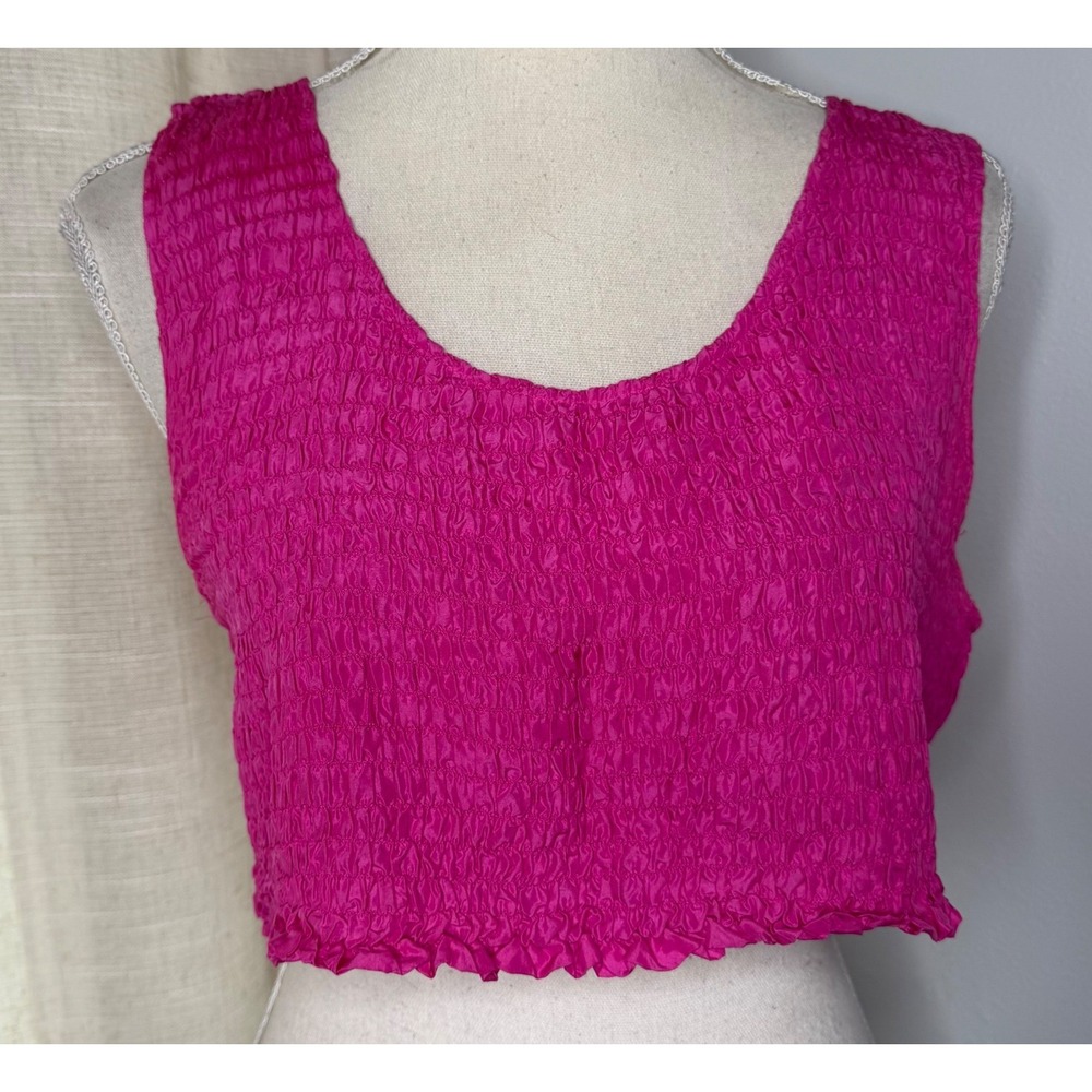 80s Vintage Victoria's Secret Cropped Tank Smocked 100% Silk Hot Pink‎ Women's S